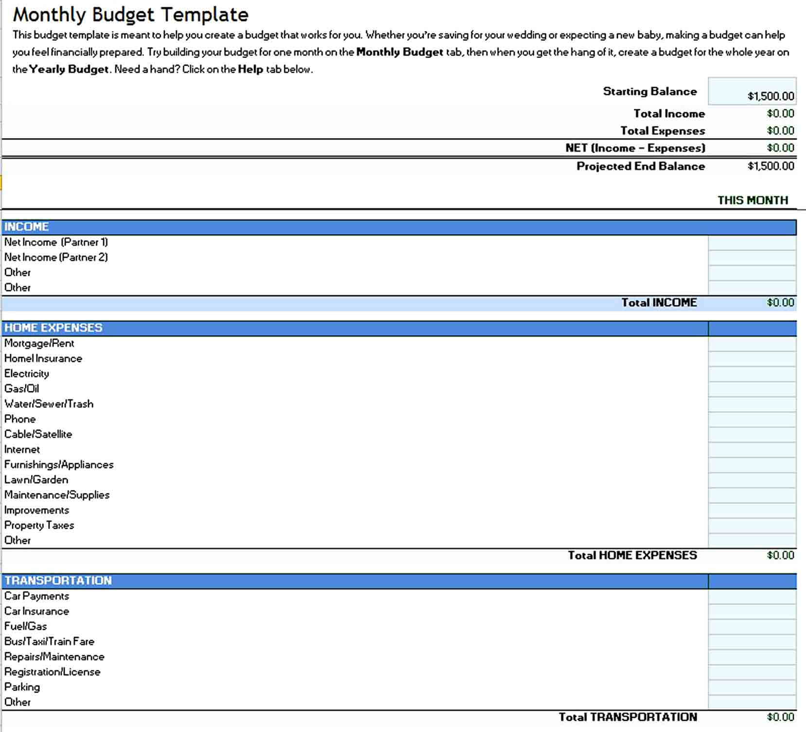 Excel Monthly Business Budget Template