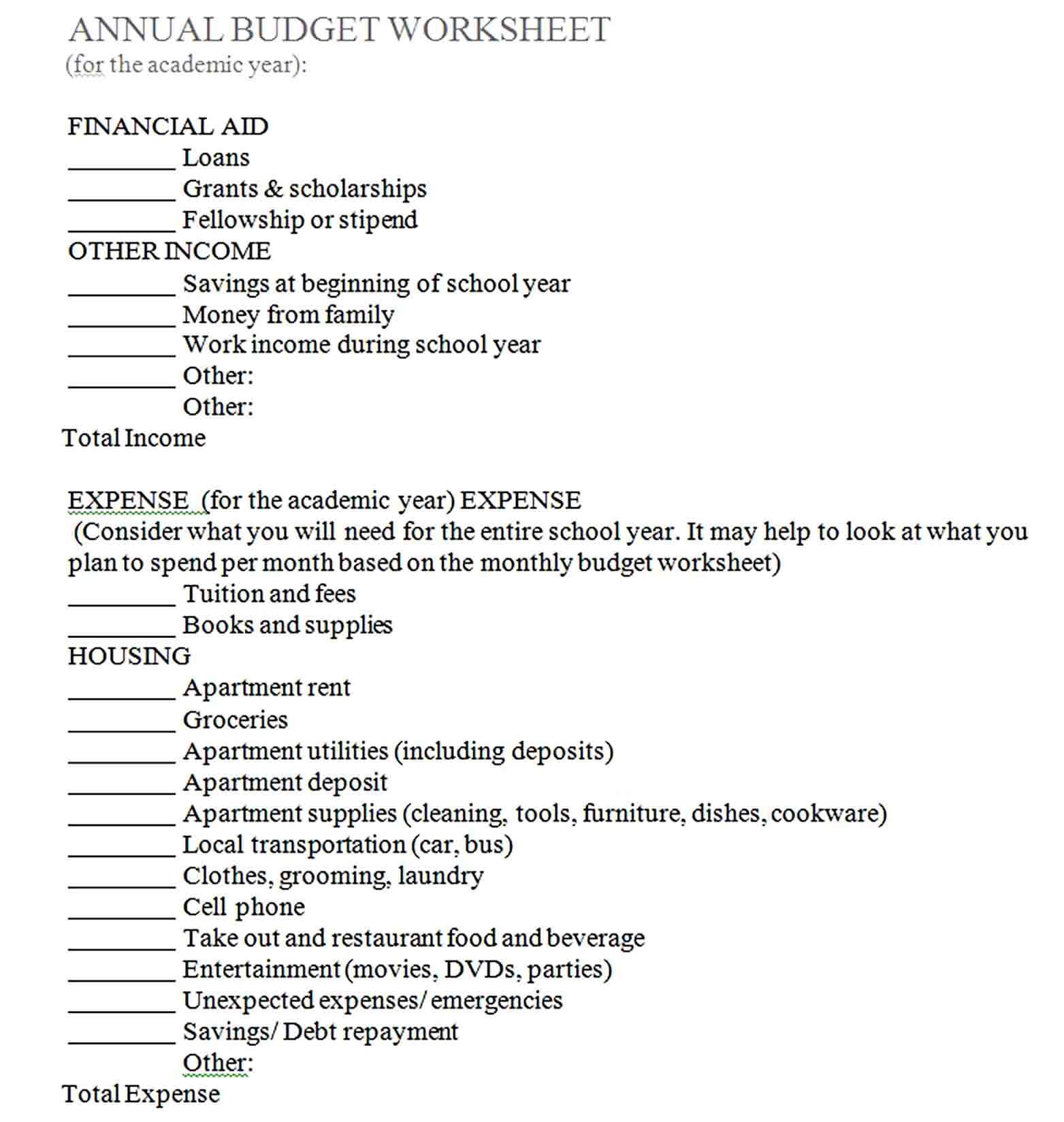 Family Annual Budget Template Download