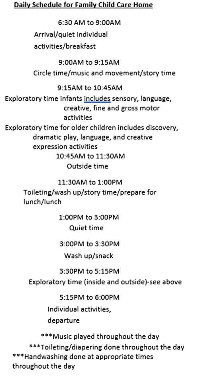 Family Child Care Daily Schedule