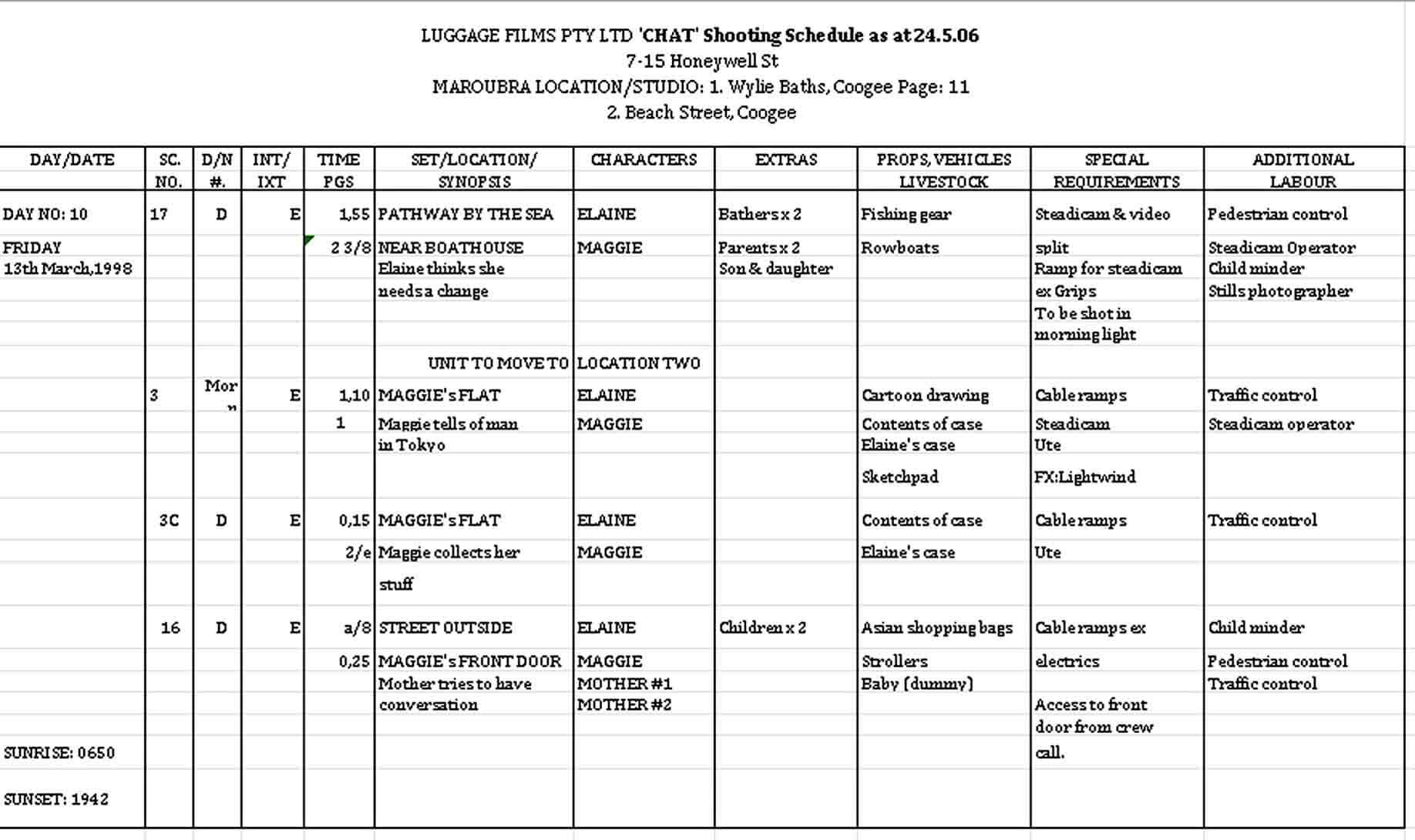 Film Shooting Schedule Template Free Excel Format