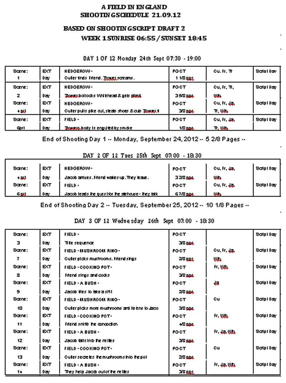 Film Shooting Schedule in PDF Format
