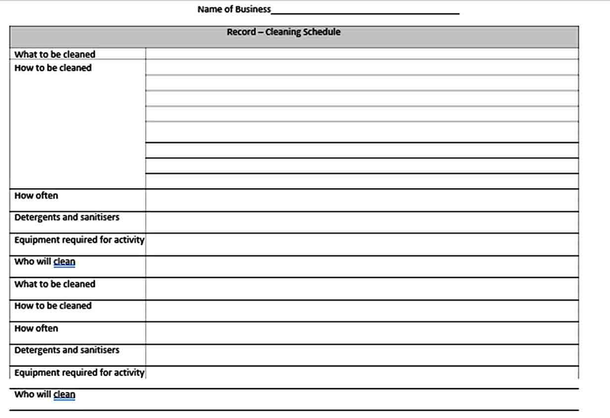 Free Download Cleaning Schedule Template Download