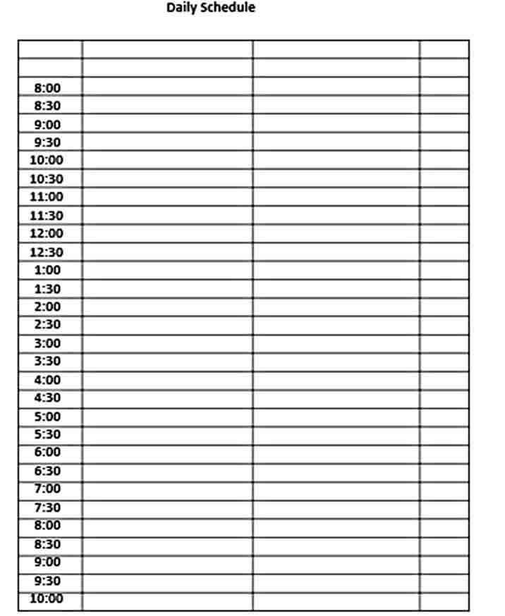 Free Download Daily Schedule Template PDF