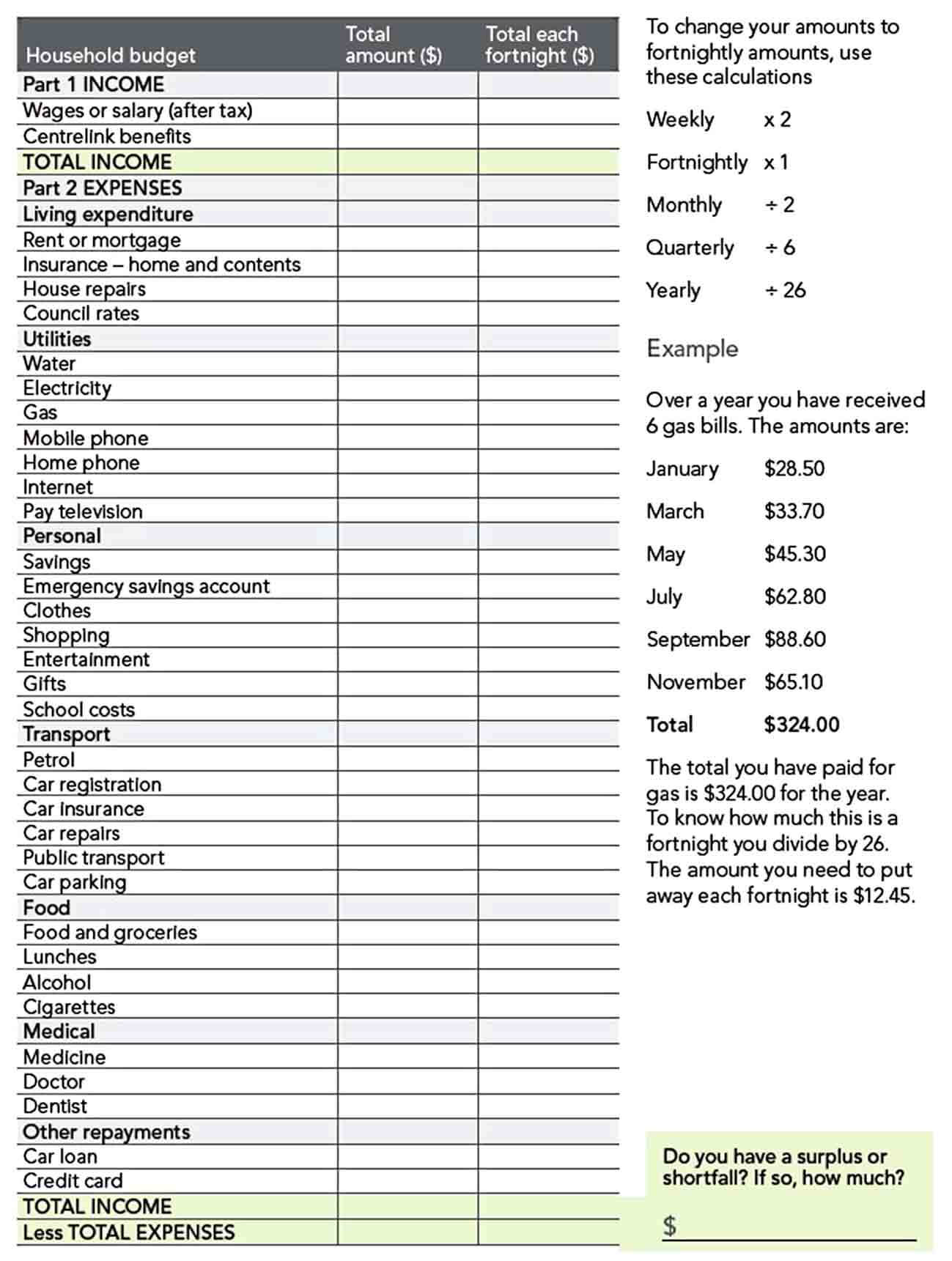 Free Household Budget Template