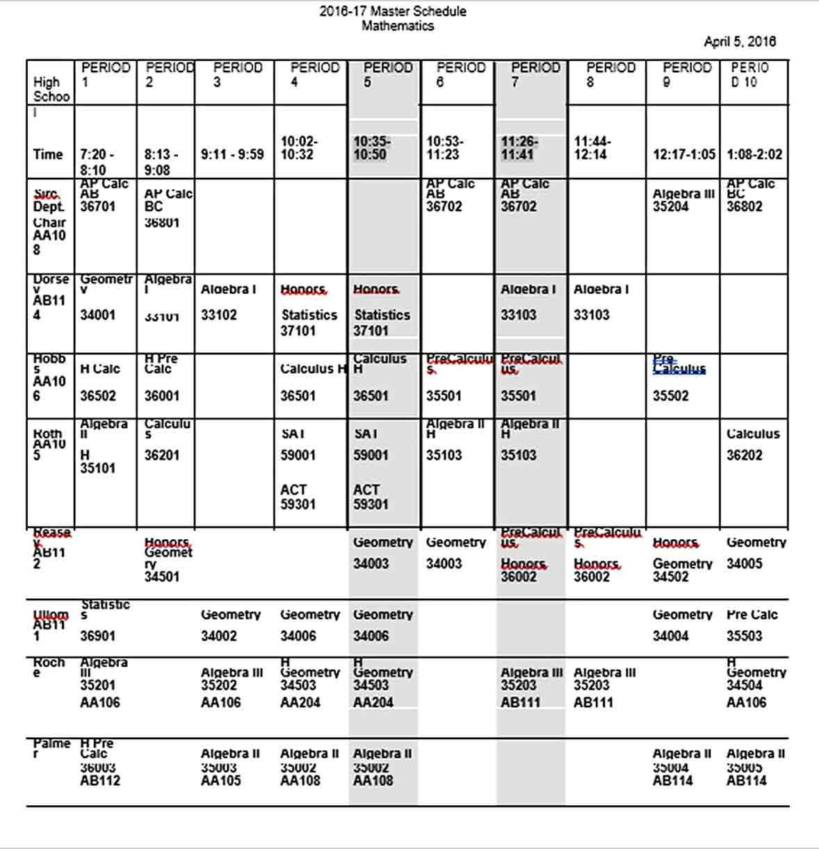 Free Master Schedule