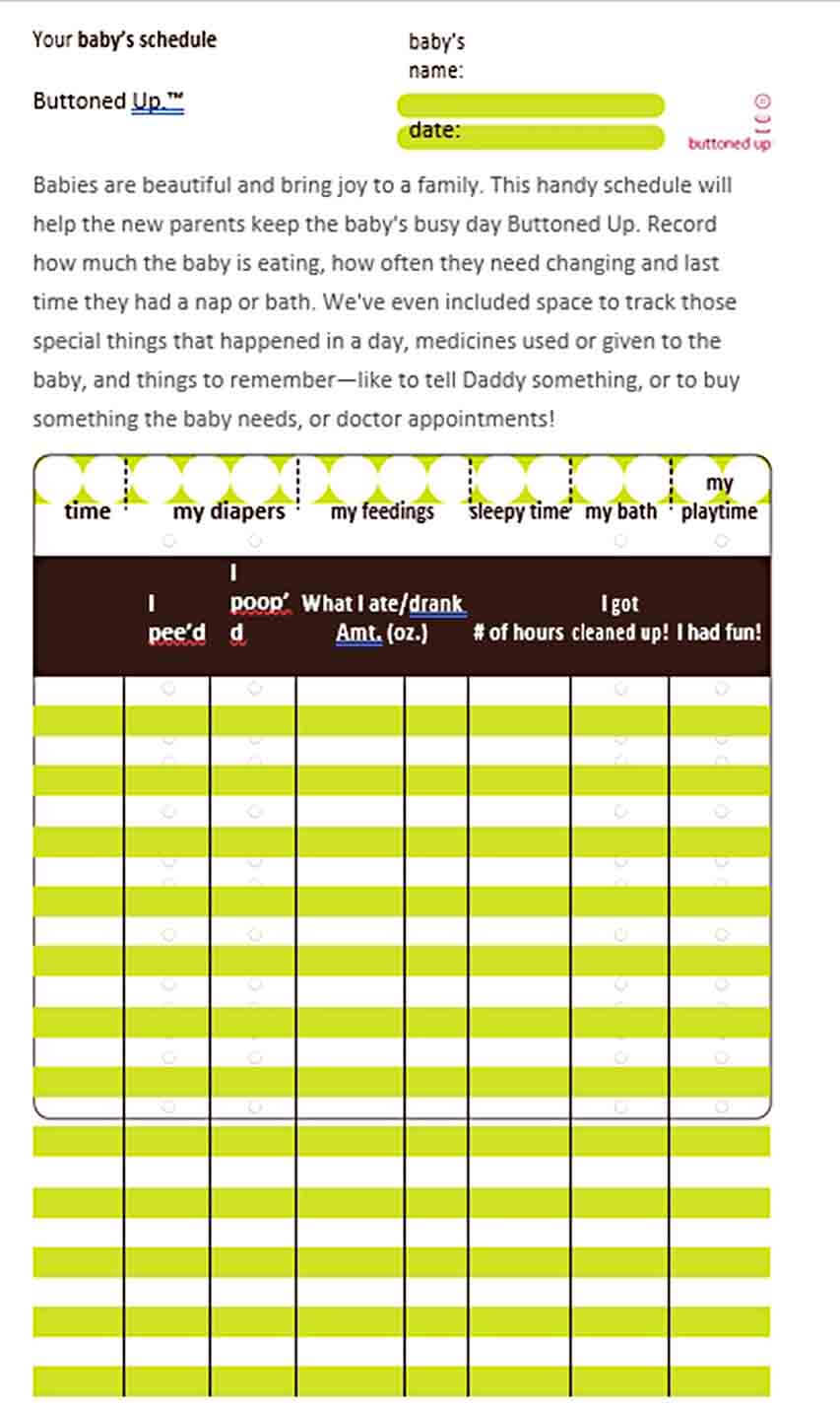 Free Printable Baby Schedule Form Template