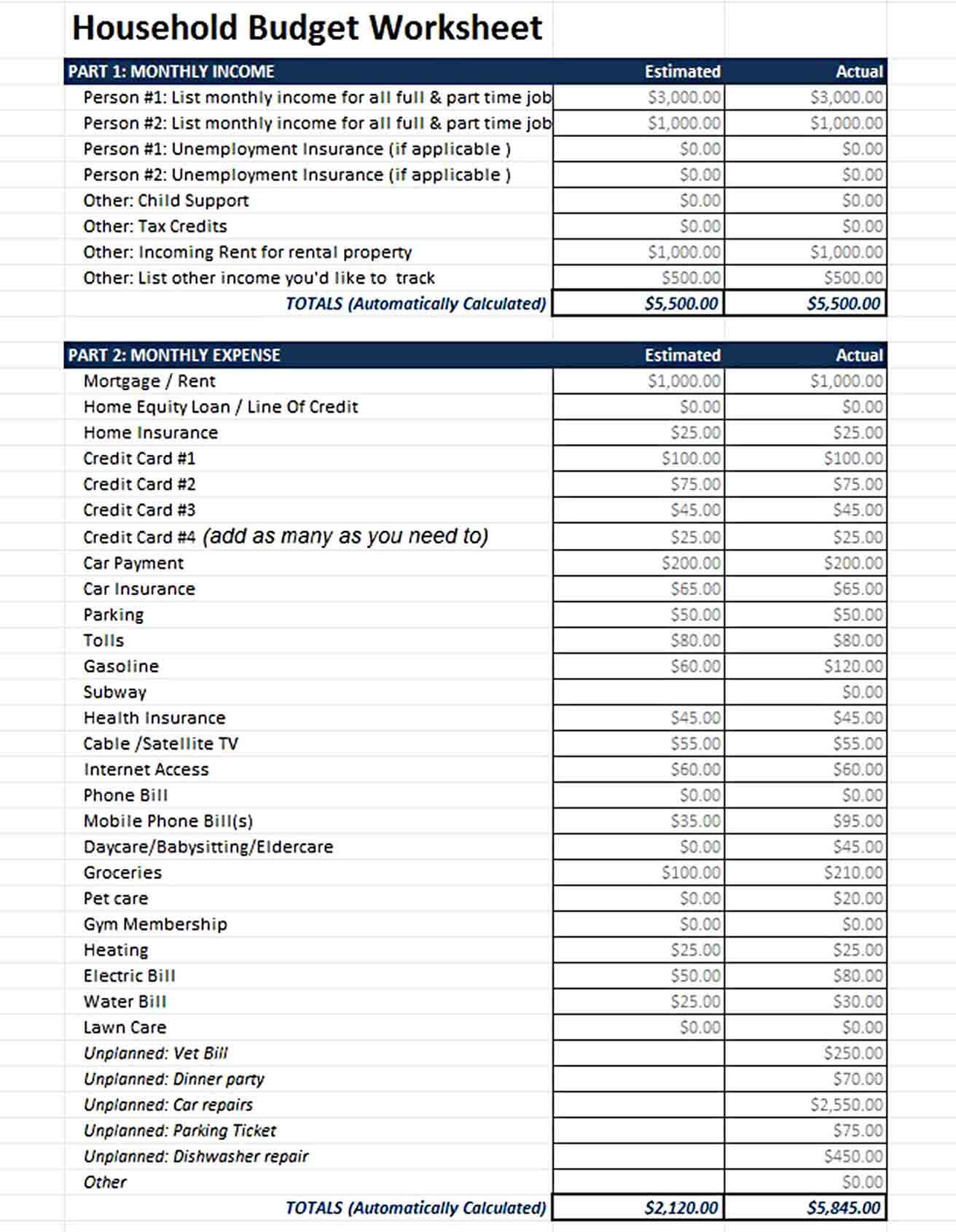 Household Budget Template Excel File
