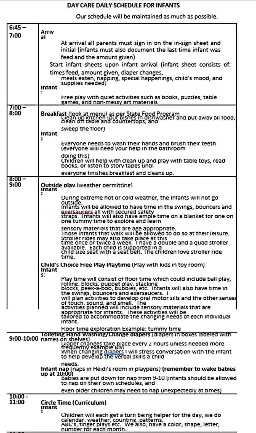 Infant Feeding Daily Schedule Template