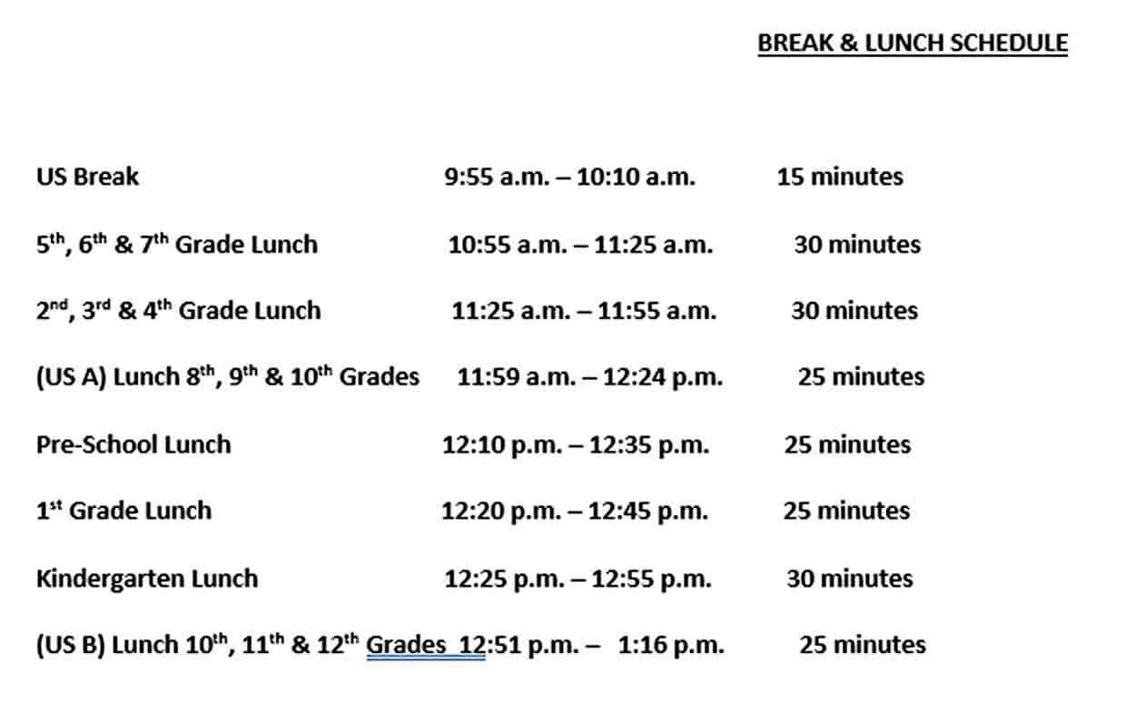 Lunch and Break Schedule