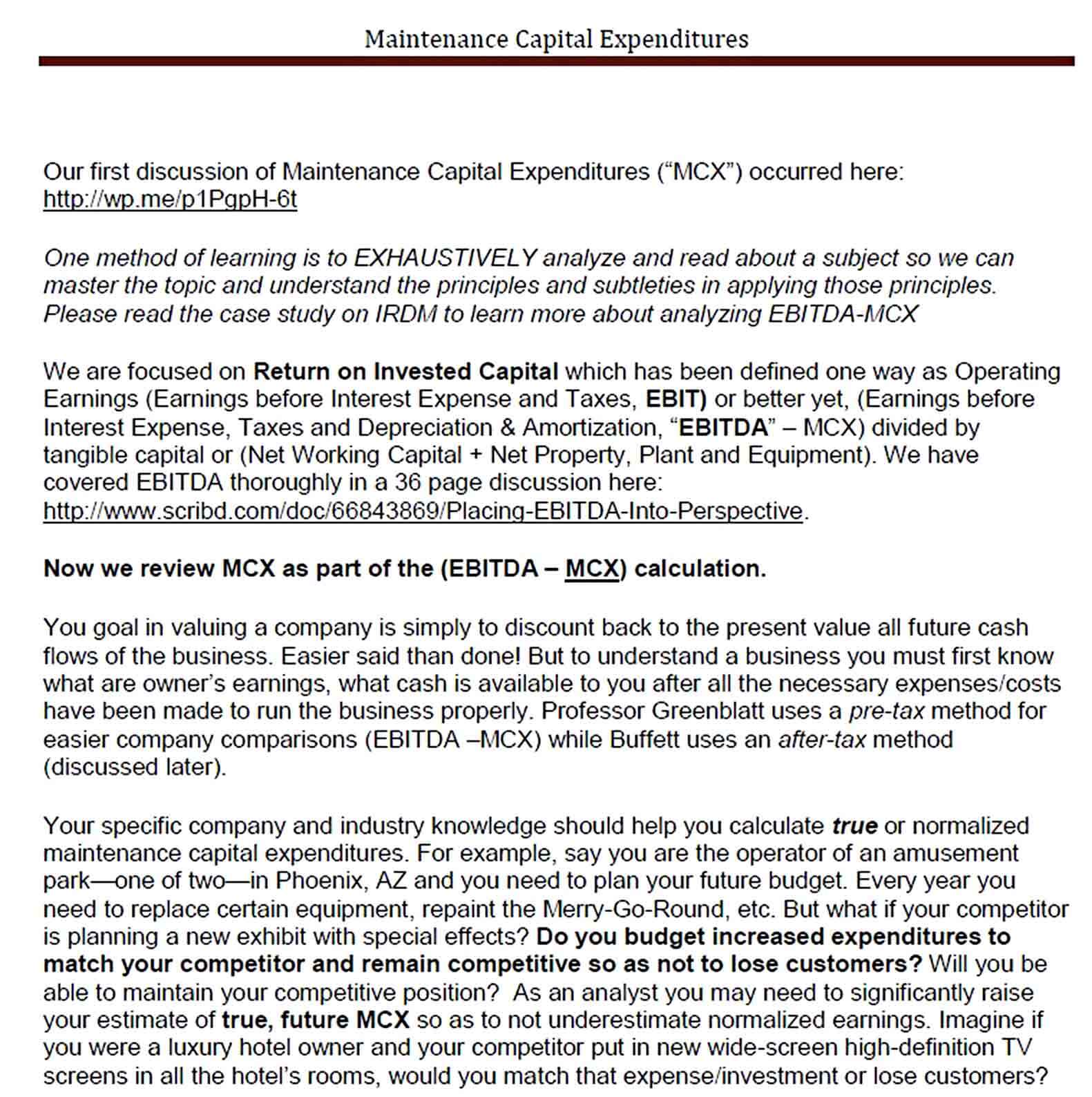 Maintenance Capital Expenditures PDF Format