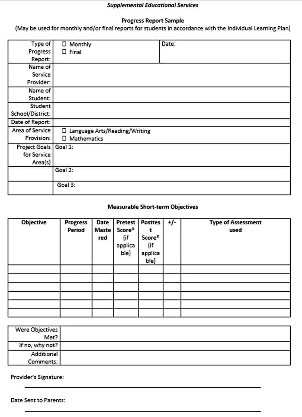 Monthly Student Assessment Report Template