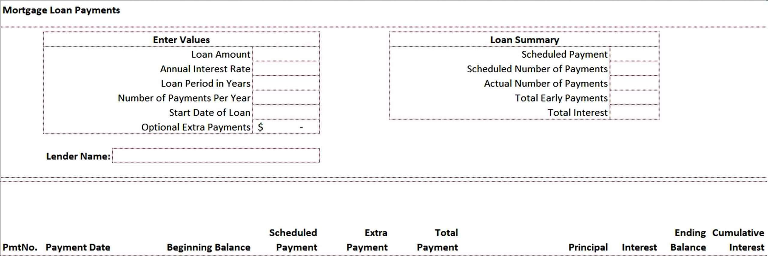Mortgage Loan Schedule Template Excel Format Download