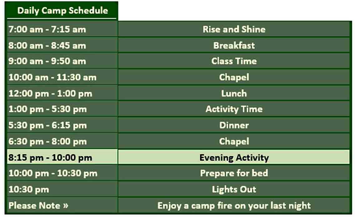 Outing Daily Camp Schedule Template Word Doc