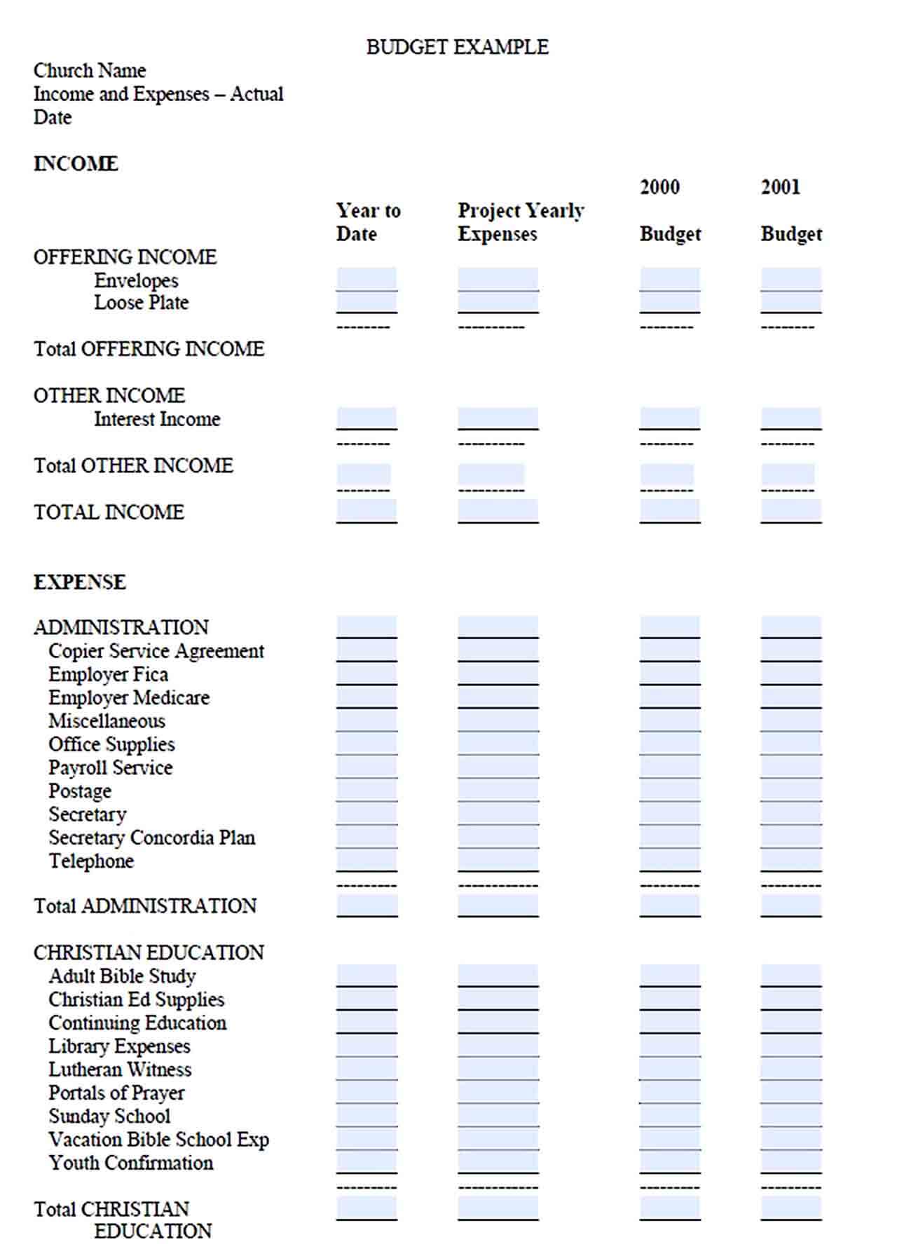 Sample Church Budget Template Download PDF