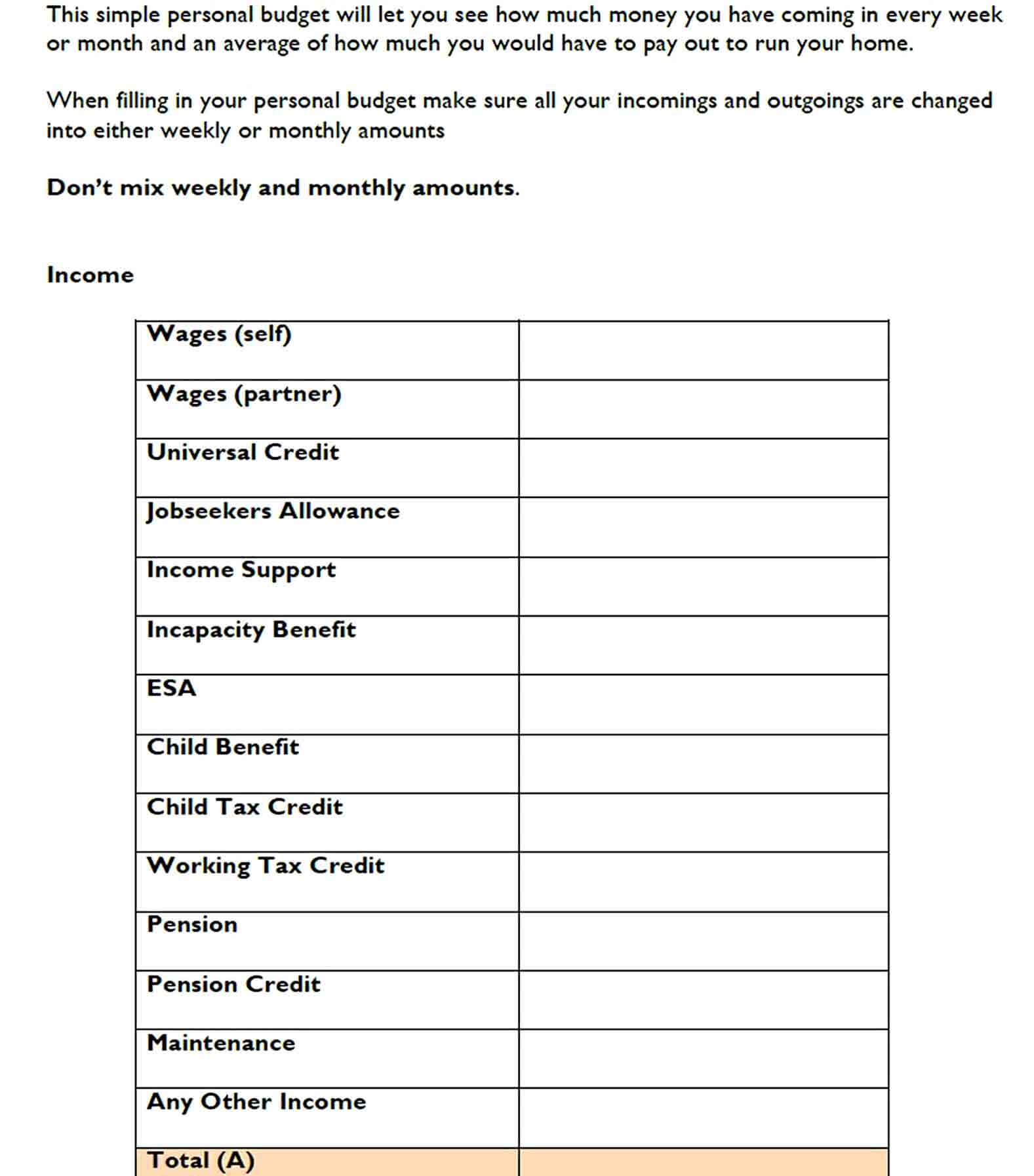 Simple Household Budget Template PDF Format Download