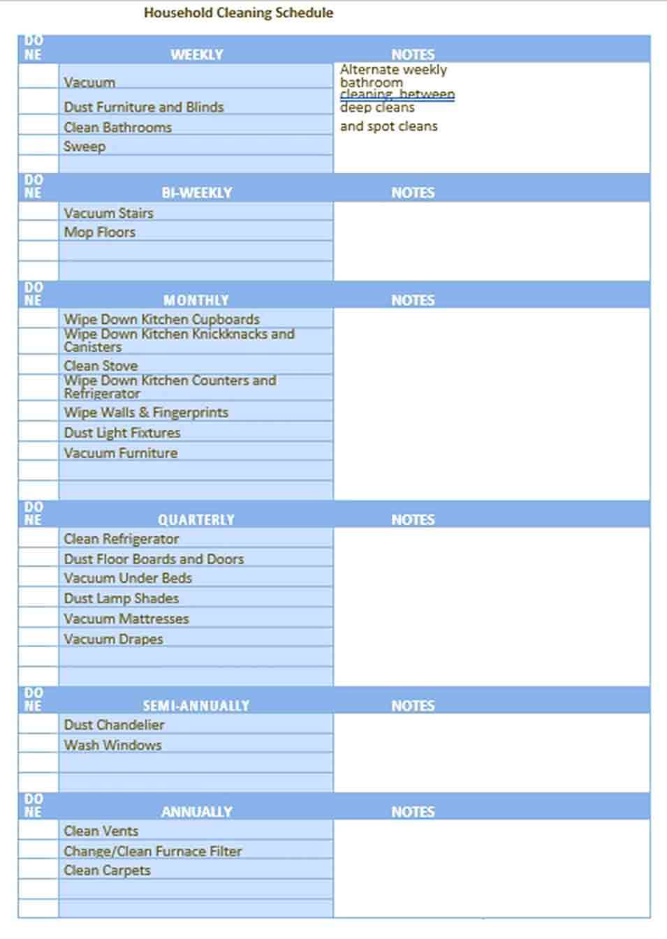 Weekly House Cleaning Schedule