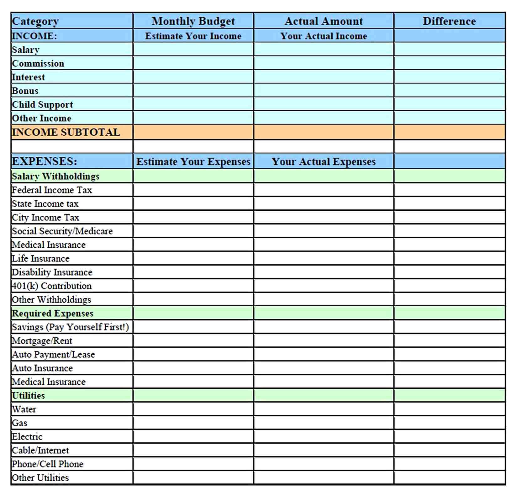 personal monthly budget template 2