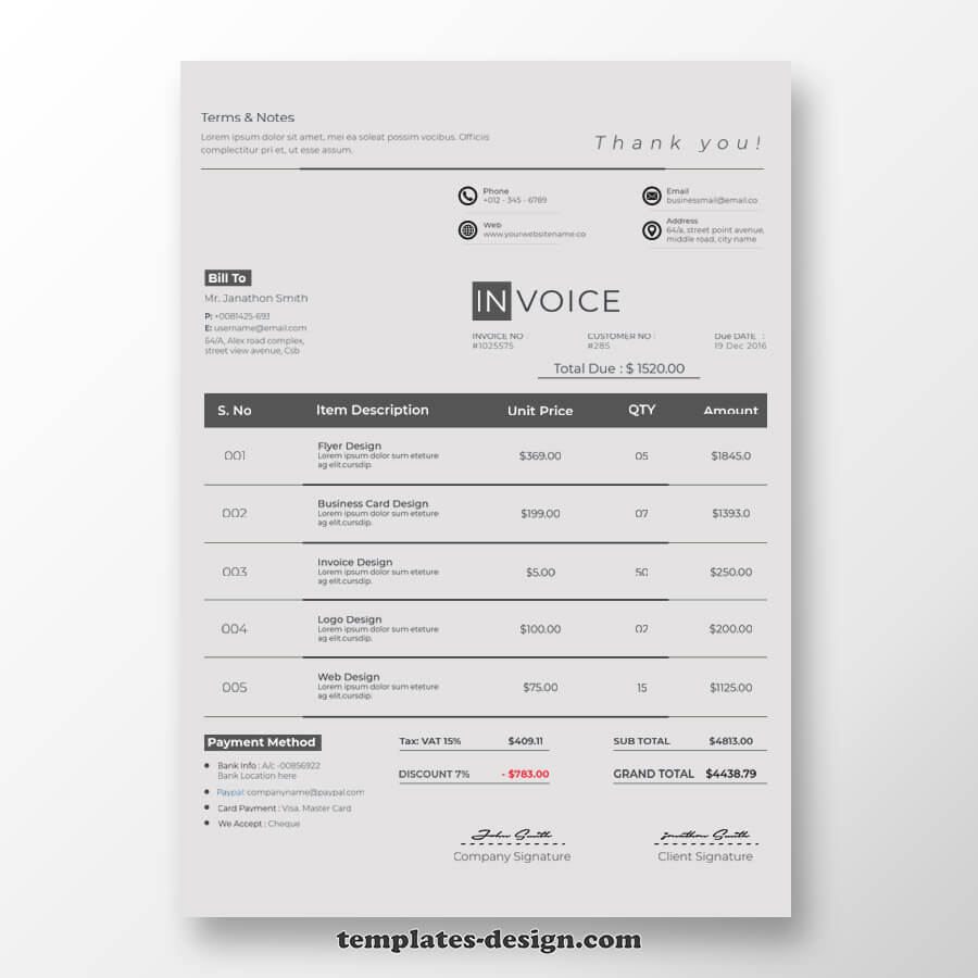 commercial invoice templates psd