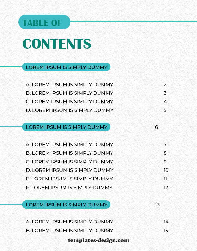 table of contents templates psd templates