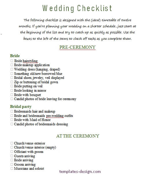 wedding checklist in word design
