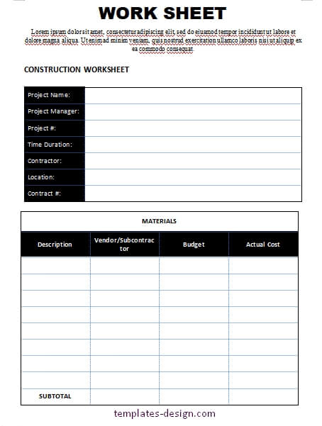 work sheet customizable word design template