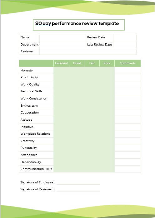 90 day performance review template 5