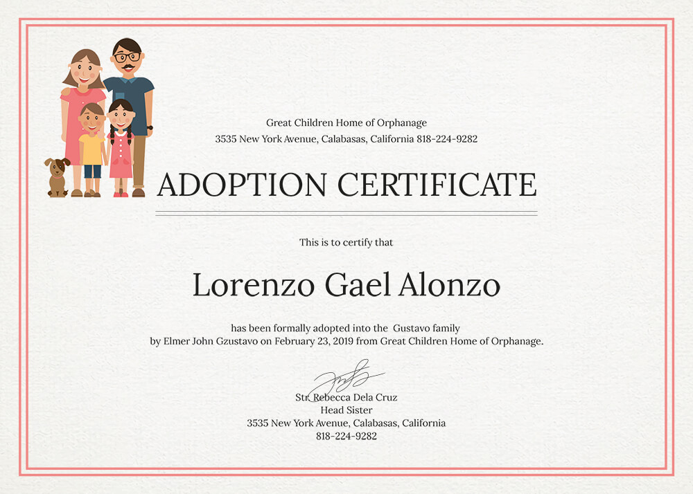 adoption certificate template Templates PSD Free file