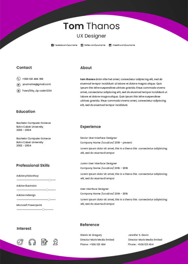 column resume template Templates for Photoshop