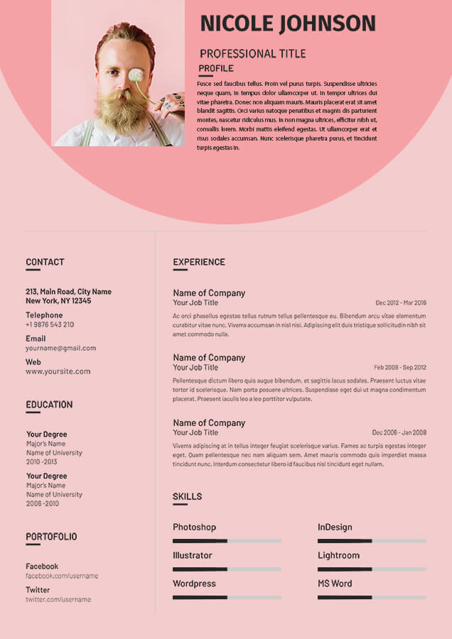 column resume template in Photoshop PSD