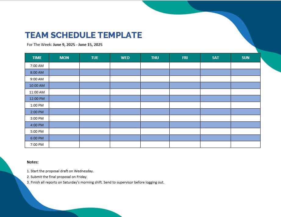 team schedule template 6